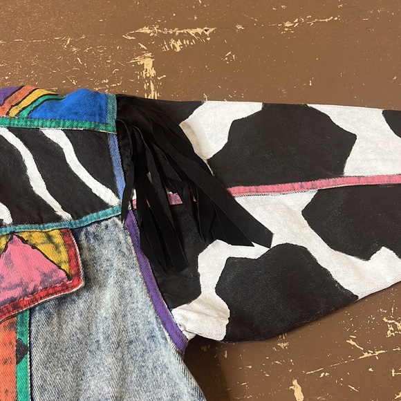 Vintage 90's hand painted jordache denim jacket southwest cow print - Picture 14 of 14